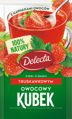 Owocowy Kubek Kisiel smak truskawkowy z kawałkami owoców