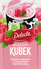 Mleczny Kubek kasza manna z malinami i śmietanką