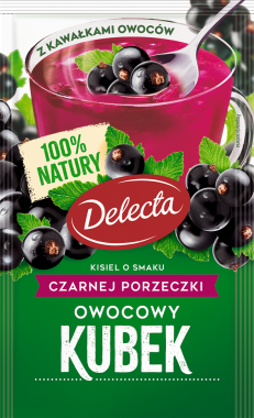 Owocowy Kubek Kisiel smak czarna porzeczka z kawałkami owoców